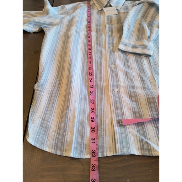 Concepts Linen Blend Button Down Shirt Men's size L Blue White Stipe Long Sleeve - Picture 13 of 15